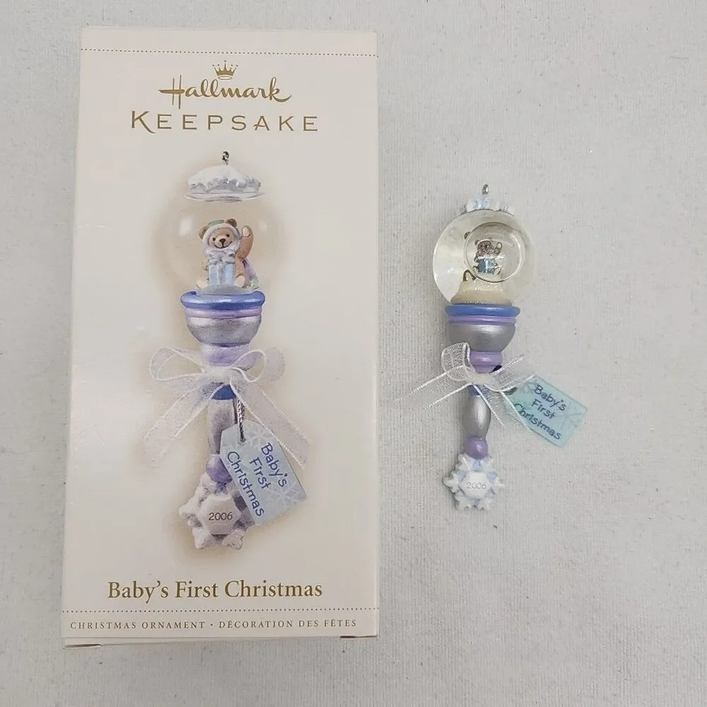 Ornament Hallmark Keepsake Baby’s First Christmas 2006 Teddy Bear Rattle NEW Old